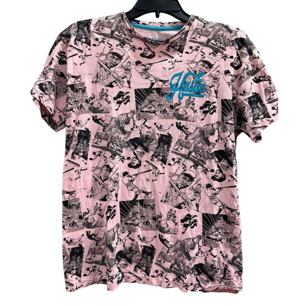 Hustle pink baseball-themed comic book print SZ M